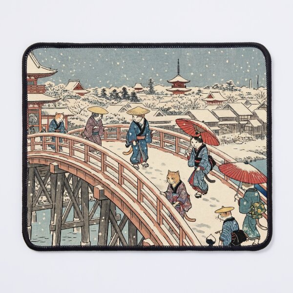 Item preview, Cats Crossing a Snowy Bridge — Yuki no Taikobashi Neko Zu | Japanese Ukiyo-e Cat Art designed and sold by Ukiyo Neko Hyakkei - Cats of the Floating World-.