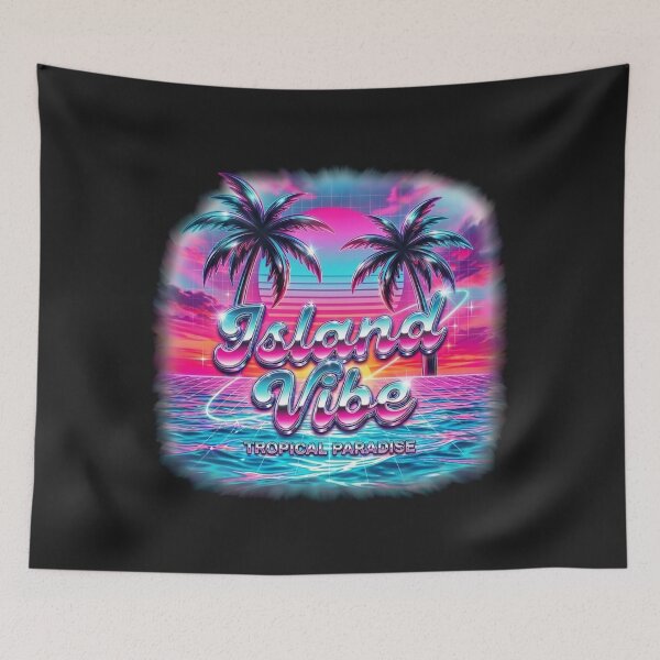 Item preview, Island Vibe Retro 80s Synthwave Sunset Palm Trees designed and sold by KelliesGrafix.
