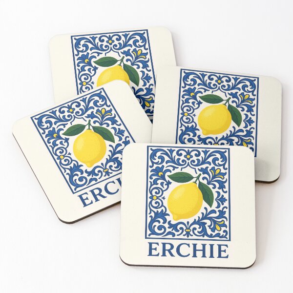 Item preview, Erchie Amalfi Village Lemon – Blue Yellow White Mediterranean Tile Design designed and sold by EmeraldeaArt.