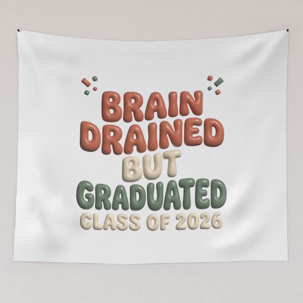 Item preview, Class of 2026 Brain Drained But Graduated Retro Puffy designed and sold by KelliesGrafix.