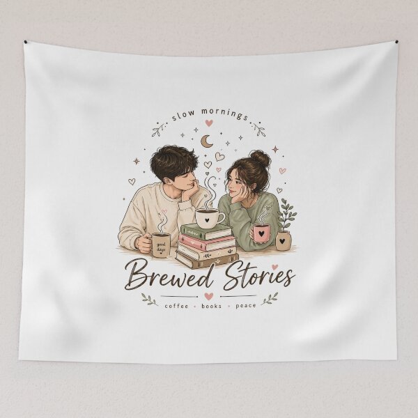 Item preview, Slow Mornings Brewed Stories T-Shirt | Coffee Lover Book Aesthetic Tee | Cozy Romantic Couple Shirt | Bookworm Gift Idea designed and sold by KDesignCrafts.