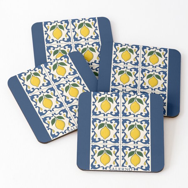 Item preview, Salerno Lemon – Blue Yellow White Mediterranean Tile Design designed and sold by EmeraldeaArt.