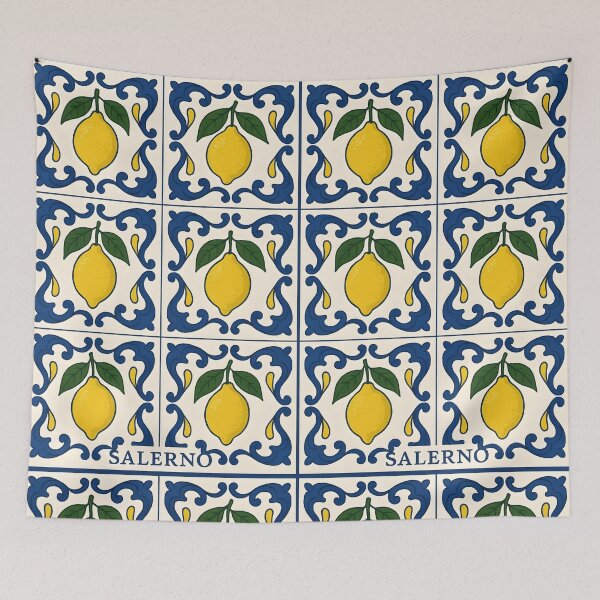 Item preview, Salerno Lemon – Blue Yellow White Mediterranean Tile Design designed and sold by EmeraldeaArt.