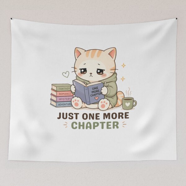 Item preview, Just One More Chapter Cat | Cute Kawaii Aesthetic | Book Lover Reading Design  designed and sold by The Mood Index.