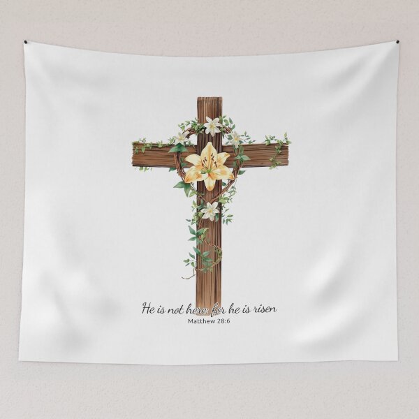 Item preview, He Is Risen – Floral Cross with Lily | Matthew 28:6 Christian Easter Design designed and sold by KelliesGrafix.