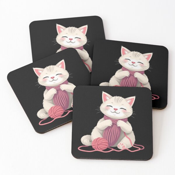 Item preview, Cute Knitting Cat Funny Pink Yarn Feline Art designed and sold by artlife4.