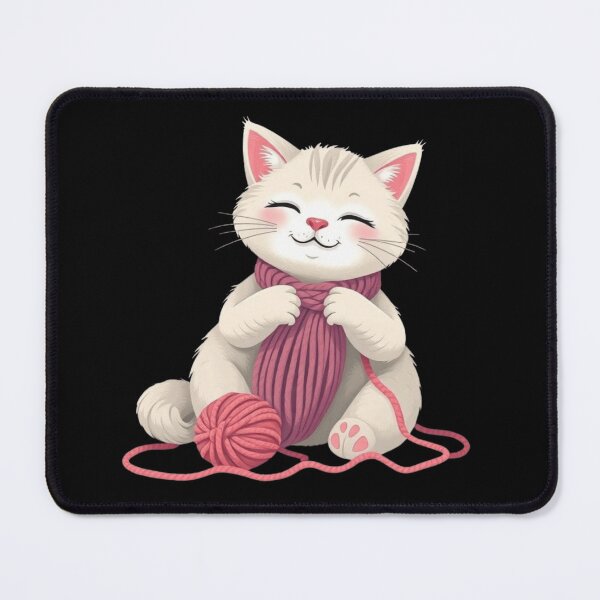 Item preview, Cute Knitting Cat Funny Pink Yarn Feline Art designed and sold by artlife4.