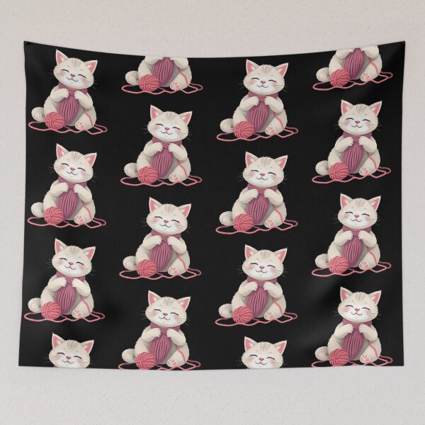Item preview, Cute Knitting Cat Funny Pink Yarn Feline Art designed and sold by artlife4.