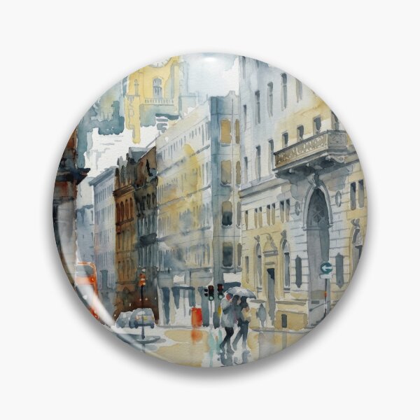 Item preview, Water Street Liverpool with Royal Liver Building – Rainy Watercolor Cityscape designed and sold by caracatita75.