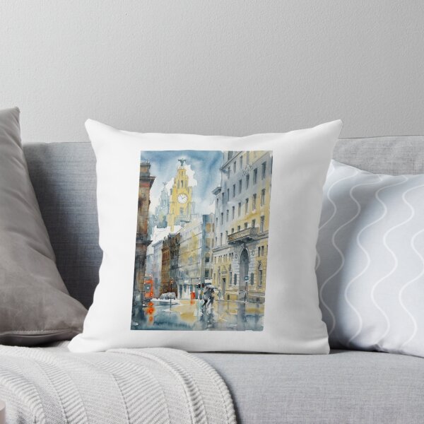 Item preview, Water Street Liverpool with Royal Liver Building – Rainy Watercolor Cityscape designed and sold by caracatita75.