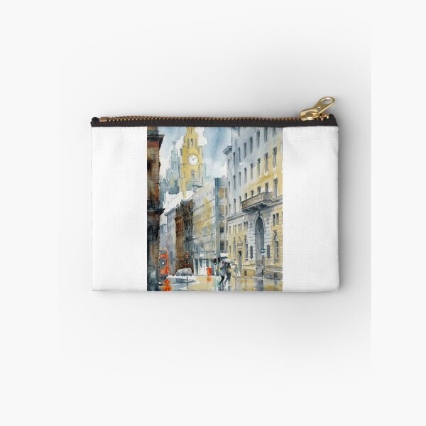 Item preview, Water Street Liverpool with Royal Liver Building – Rainy Watercolor Cityscape designed and sold by caracatita75.