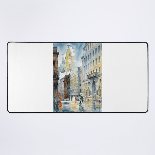 Item preview, Water Street Liverpool with Royal Liver Building – Rainy Watercolor Cityscape designed and sold by caracatita75.