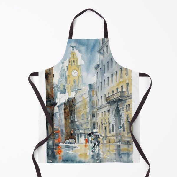 Item preview, Water Street Liverpool with Royal Liver Building – Rainy Watercolor Cityscape designed and sold by caracatita75.
