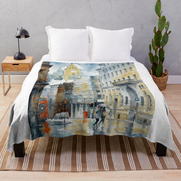 Item preview, Water Street Liverpool with Royal Liver Building – Rainy Watercolor Cityscape designed and sold by caracatita75.