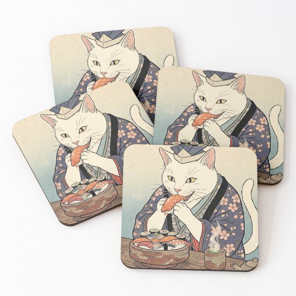 Item preview, Cat Eating Sushi — Neko no Sushi Gui no Zu | Japanese Ukiyo-e Cat Art designed and sold by Ukiyo Neko Hyakkei - Cats of the Floating World-.