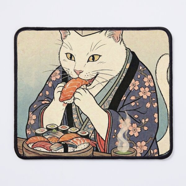 Item preview, Cat Eating Sushi — Neko no Sushi Gui no Zu | Japanese Ukiyo-e Cat Art designed and sold by Ukiyo Neko Hyakkei - Cats of the Floating World-.