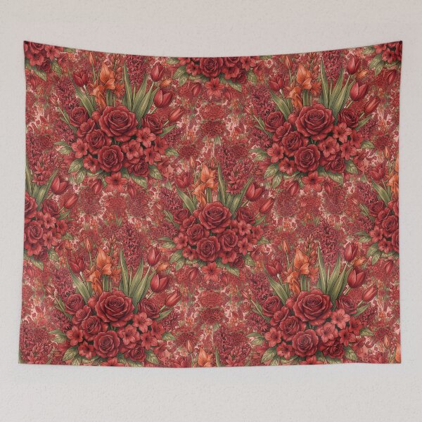 Item preview, Red Floral Decor & Dress Pattern designed and sold by DesignedOutside.