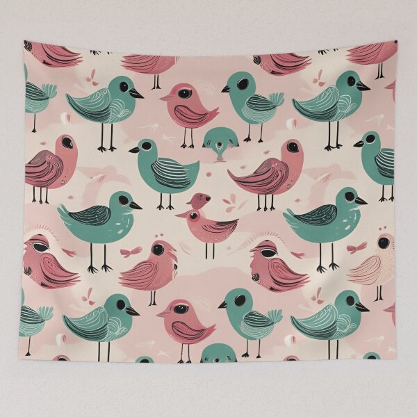 Item preview, Curious Bird Pattern in Pink and Turquoise designed and sold by LIF3 IS A DREAM.