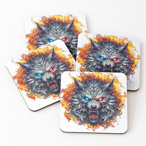 Item preview, “Fierce Fire Wolf – Neon Eyes Alpha Beast Design” designed and sold by QuirkyCloud Designs.