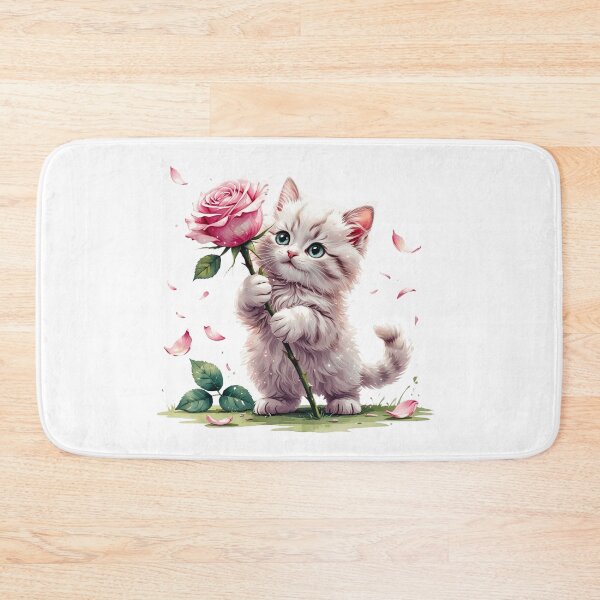 Item preview, Cute Kitten Holding Pink Rose June Birth Month Art designed and sold by AQUILAKREO.