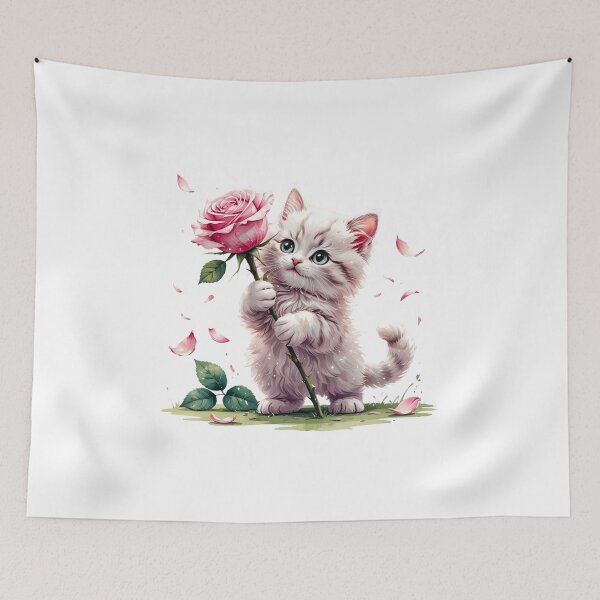 Item preview, Cute Kitten Holding Pink Rose June Birth Month Art designed and sold by AQUILAKREO.