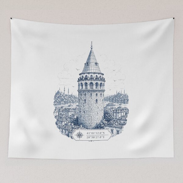 Item preview, Galata Tower Istanbul Blue Cityscape designed and sold by AmJoJoe.
