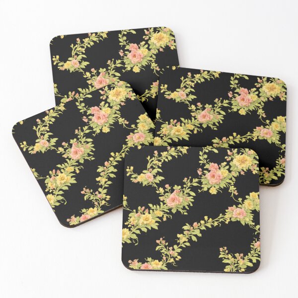 Item preview, Vintage Peach & Yellow Floral Dress Pattern | Elegant Black Background Flower Print | Cottagecore Aesthetic Dress designed and sold by Bhaskar Digital Art.