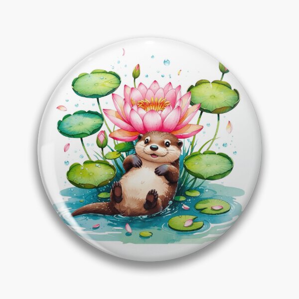 Item preview, Cute Otter with Water Lily Lotus July Birth Month Art designed and sold by AQUILAKREO.