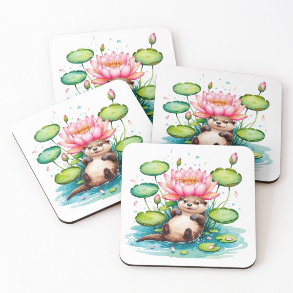 Item preview, Cute Otter with Water Lily Lotus July Birth Month Art designed and sold by AQUILAKREO.