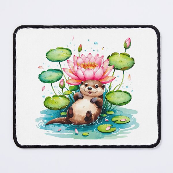 Item preview, Cute Otter with Water Lily Lotus July Birth Month Art designed and sold by AQUILAKREO.