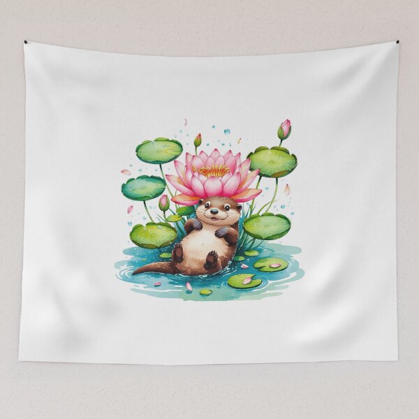 Item preview, Cute Otter with Water Lily Lotus July Birth Month Art designed and sold by AQUILAKREO.