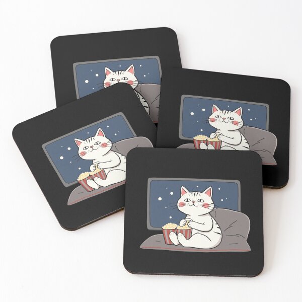 Item preview, Movie Night Cat Cute Popcorn TV Feline Art designed and sold by artlife4.