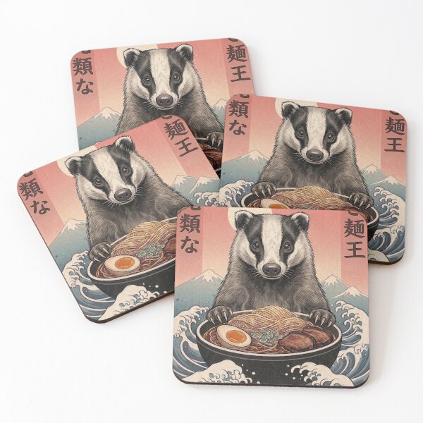 Item preview, Funny Badger Japanese Ramen Noodles Vintage Kanagawa Wave designed and sold by FurryHavenPH.