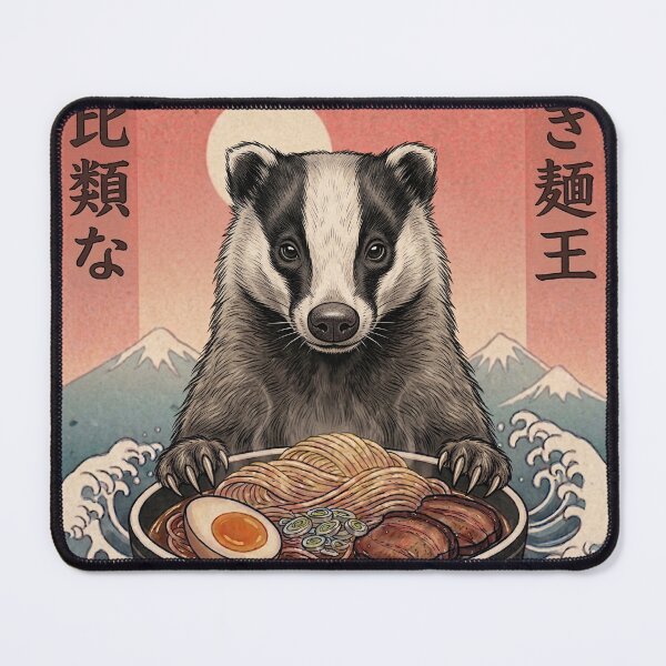 Item preview, Funny Badger Japanese Ramen Noodles Vintage Kanagawa Wave designed and sold by FurryHavenPH.