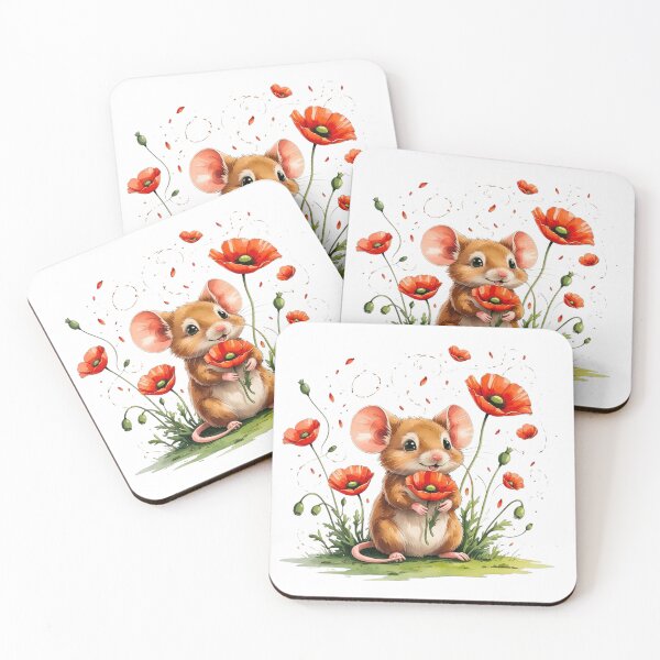 Item preview, Cute Mouse with Red Poppy Flower August Birth Month Art designed and sold by AQUILAKREO.