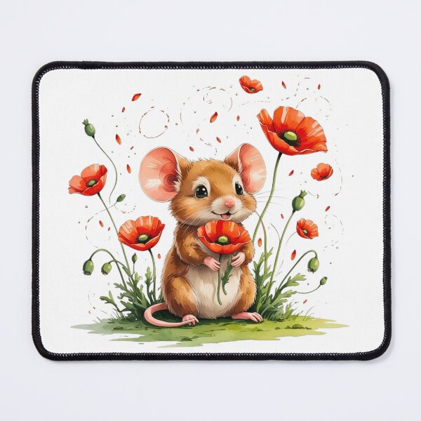 Item preview, Cute Mouse with Red Poppy Flower August Birth Month Art designed and sold by AQUILAKREO.