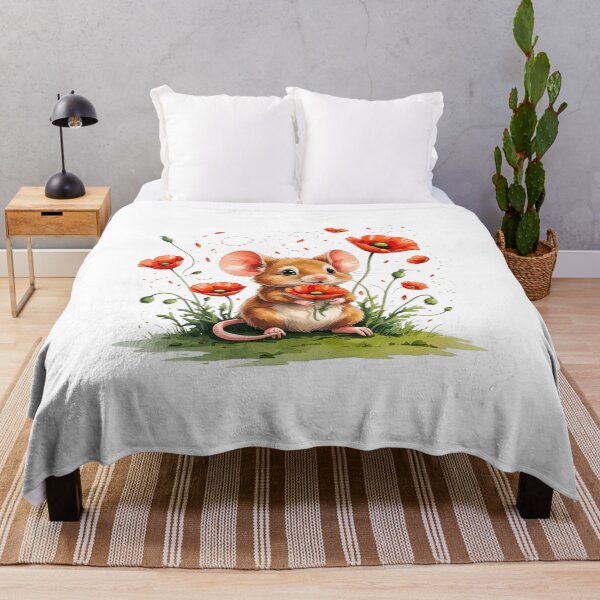 Item preview, Cute Mouse with Red Poppy Flower August Birth Month Art designed and sold by AQUILAKREO.