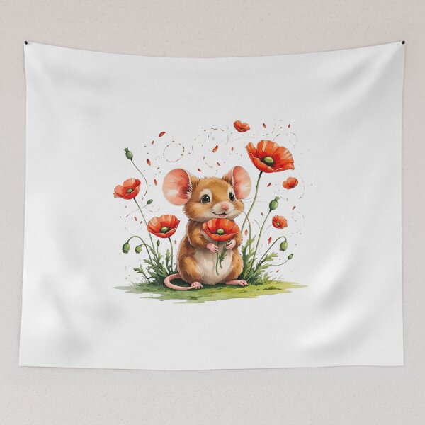 Item preview, Cute Mouse with Red Poppy Flower August Birth Month Art designed and sold by AQUILAKREO.