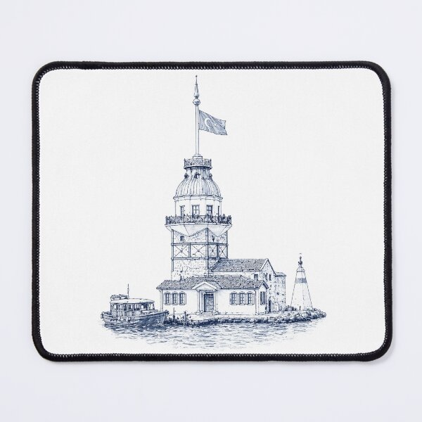 Item preview, Maiden's Tower Istanbul Blue Etching Art designed and sold by AmJoJoe.