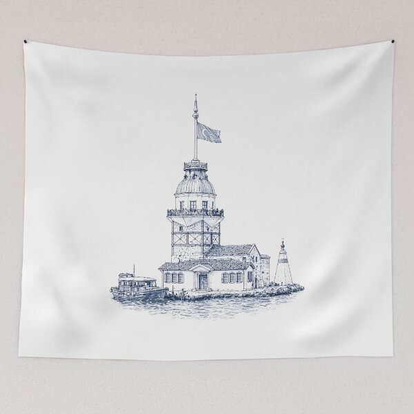 Item preview, Maiden's Tower Istanbul Blue Etching Art designed and sold by AmJoJoe.