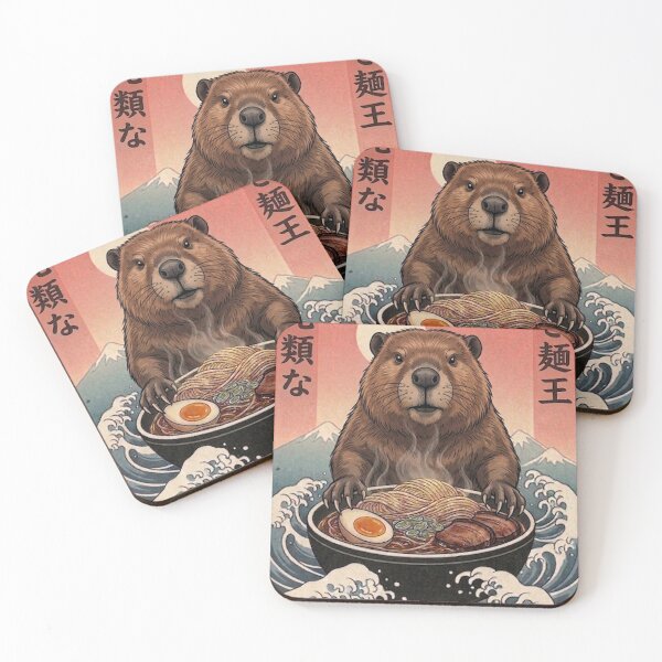 Item preview, Funny Beaver Japanese Ramen Noodles Vintage Kanagawa Wave designed and sold by FurryHavenPH.