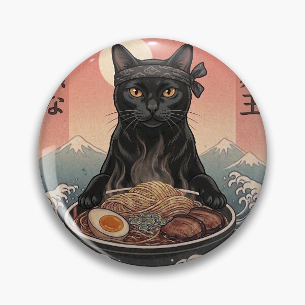 Item preview, Funny Black Cat Japanese Ramen Noodles Vintage Kanagawa Wave designed and sold by FurryHavenPH.