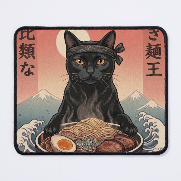 Item preview, Funny Black Cat Japanese Ramen Noodles Vintage Kanagawa Wave designed and sold by FurryHavenPH.