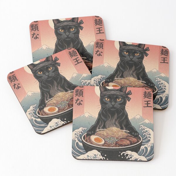 Item preview, Funny Black Cat Japanese Ramen Noodles Vintage Kanagawa Wave designed and sold by FurryHavenPH.