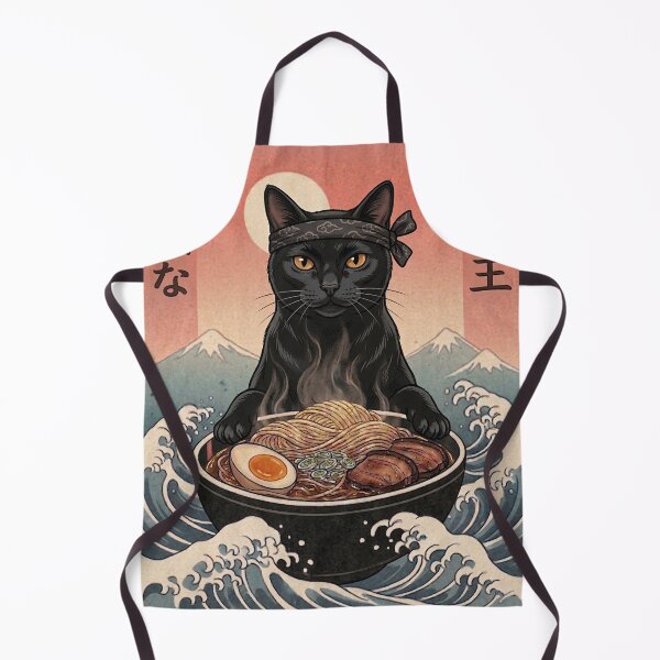 Item preview, Funny Black Cat Japanese Ramen Noodles Vintage Kanagawa Wave designed and sold by FurryHavenPH.