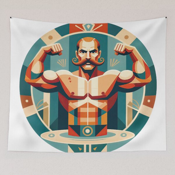 Item preview, Circus Strongman — Vintage Power in Geometric Style designed and sold by ForeverPrintsOK.