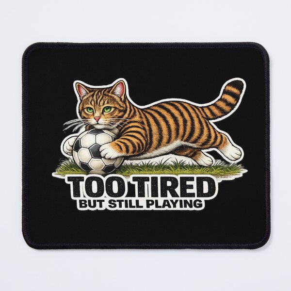 Item preview, Too Tired But Still Playing Soccer Cat Meme | Funny Football Cat Gift for Players & Fans designed and sold by Serene Whiskers.