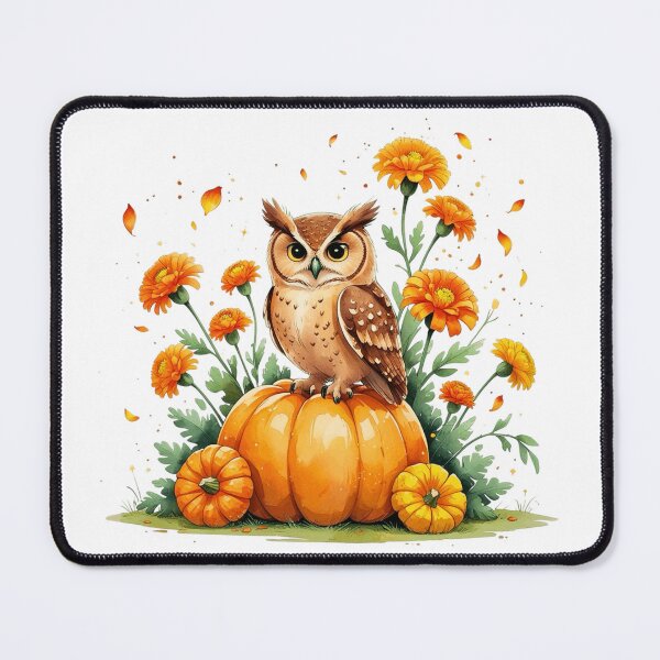 Item preview, Cute Owl with Marigold and Pumpkin October Birth Month Art designed and sold by AQUILAKREO.