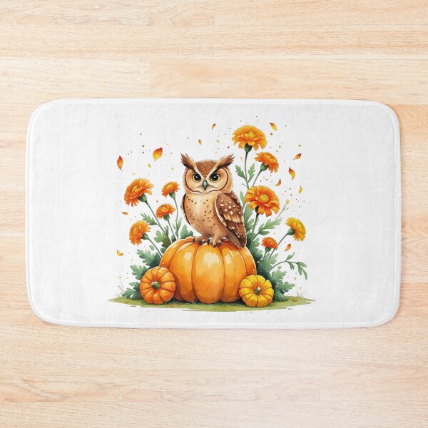 Item preview, Cute Owl with Marigold and Pumpkin October Birth Month Art designed and sold by AQUILAKREO.