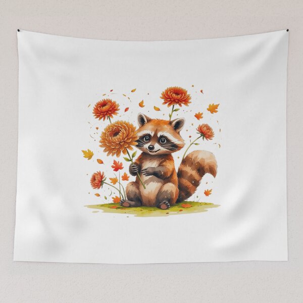 Item preview, Cute Raccoon with Chrysanthemum November Birth Month Art designed and sold by AQUILAKREO.